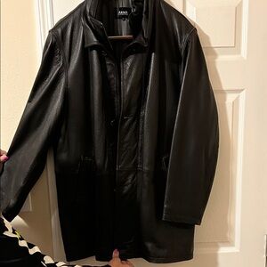 Men's Black Leather Trench Coat